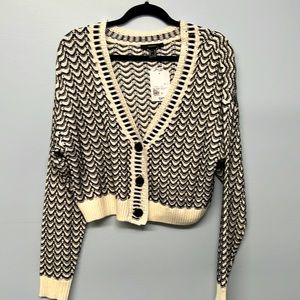 Forever 21 Cropped V-neck Cardigan - Black and Ivory, Size M - New with Tags!